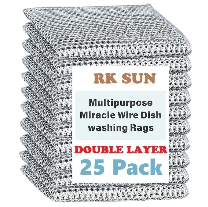 Pack of 10 Double Layer Multipurpose Wire Dishwashing Rags for Wet and Dry Stainless Steel Scrubber Non-Scratch Wire Dishcloth for Washing Dishes Sinks Counters Easy Rinsing Machine Washable-image-46