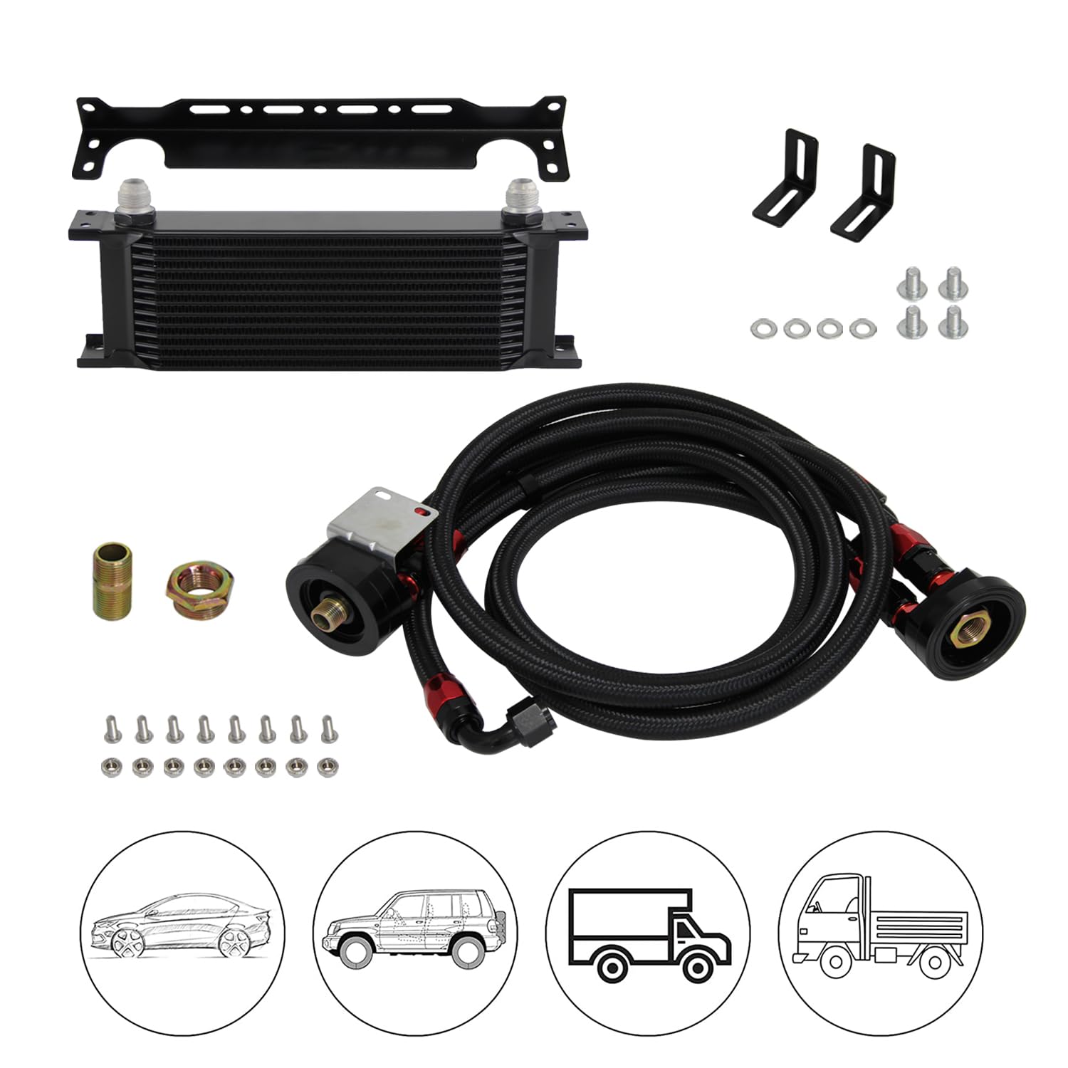 Universal 13 Row AN10 Engine Transmission Oil Cooler and Filter Relocation Sandwich Plate Adapter,Hose Line Kit with Mounting Bracket
