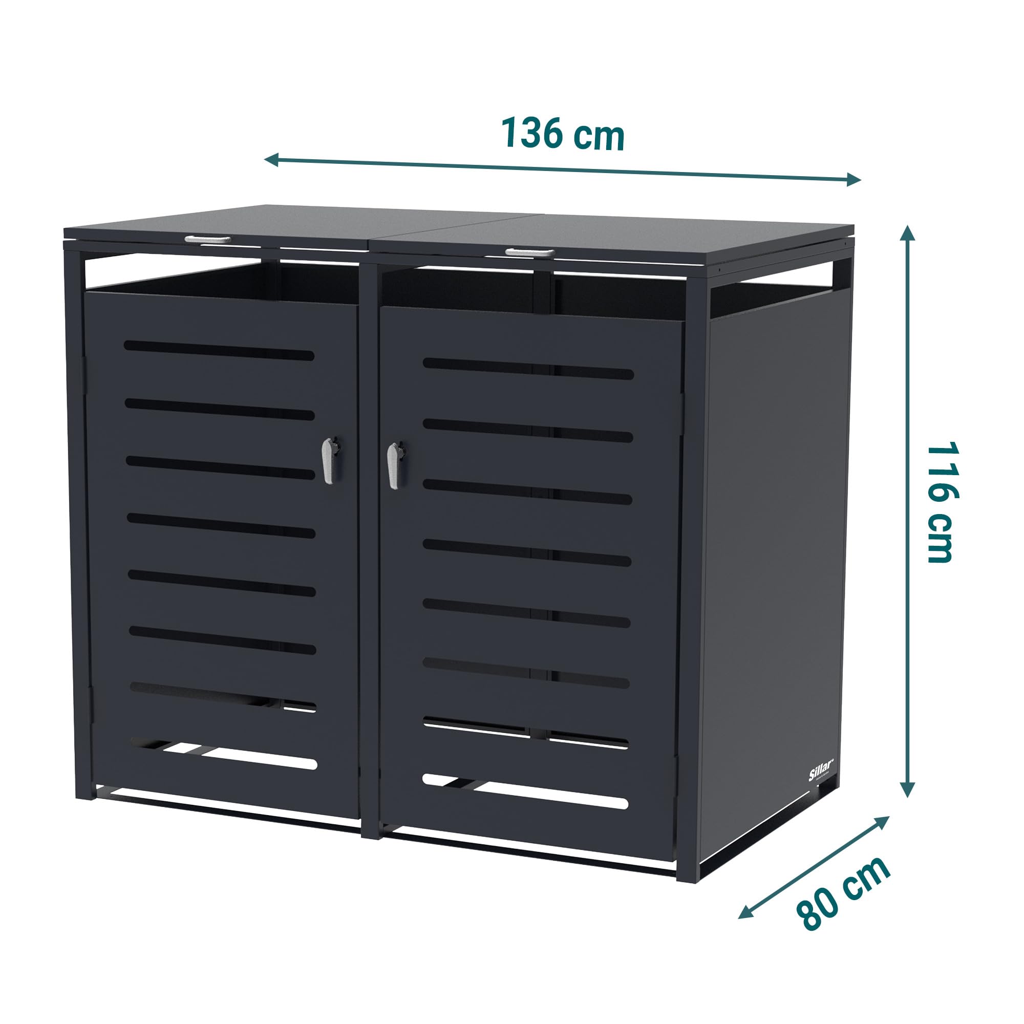 Sillar Mülltonnenbox 2er aus Metall für 120/240 L, Anthrazit, abschließbar