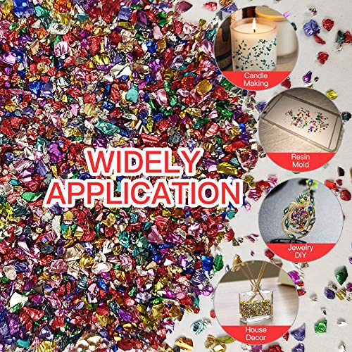 Crushed Glass for Craft, 100g Irregular Metallic Chips Sprinkles Broken Glass Chunky Glitter Nail Sequins for DIY Nail Arts Craft Epoxy Resin Filler Scrapbooking Jewelry Making Decor(Gold)