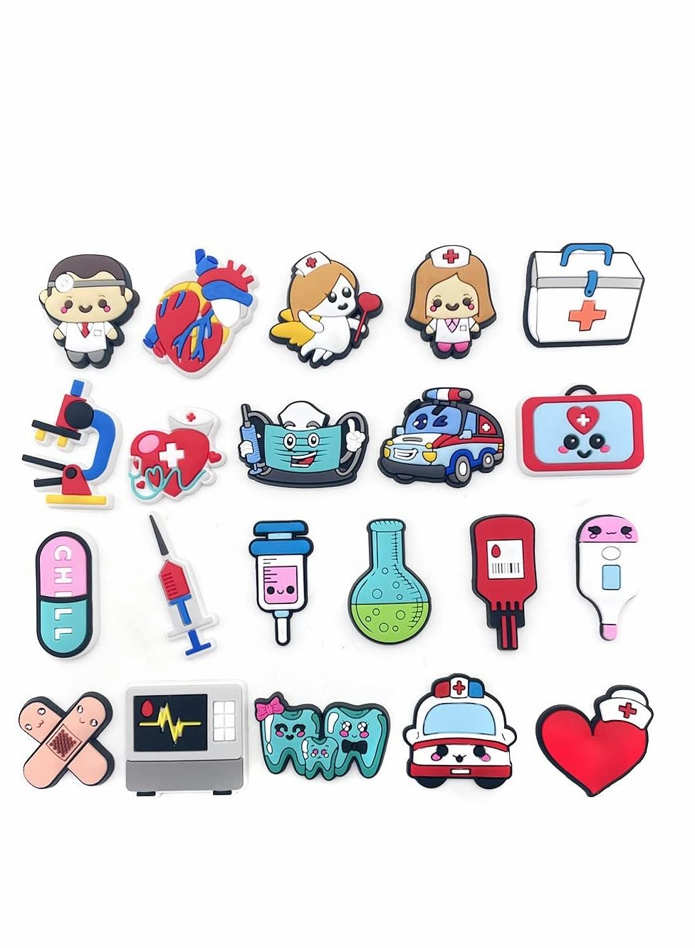 ExceforeShoe Charms for clog, 20 Pcs Cute clog Charms Jibbits Decoration, PVC Nurse Stethoscope Shoes Decorations for Adults Women Men, Doctor Care Personnel Gifts Party Favor
