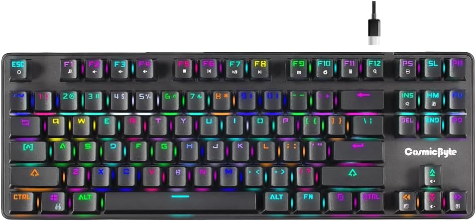 Cosmic Byte CB-GK-16 Firefly TKL Mechanical Gaming Keyboard | Per-Key RGB | 3 PIN Swappable Outemu Blue Switches | Upgraded with Detachable USB-C Port | Macro & Software Support (Black)