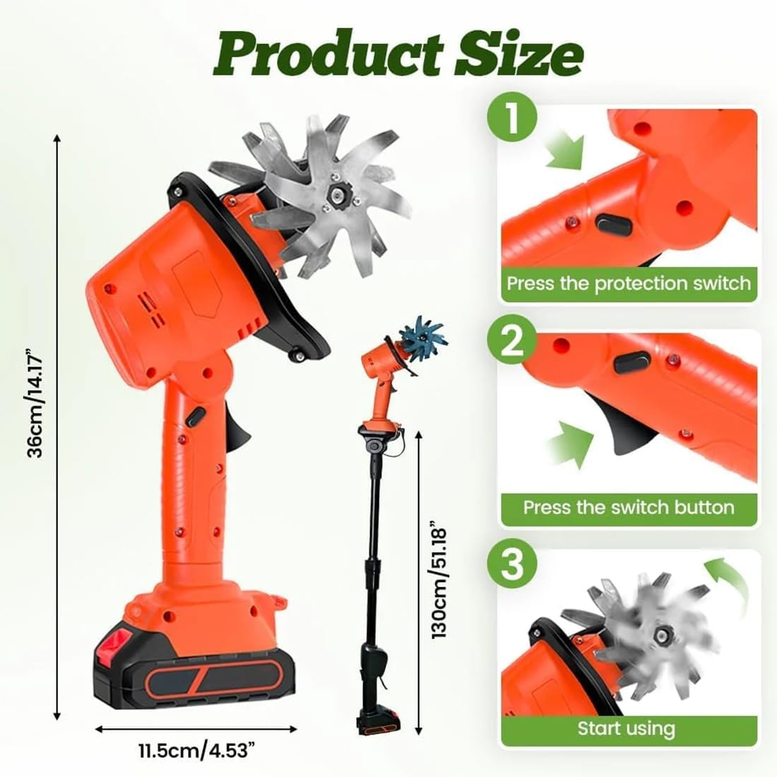 21V Cordless Mini Tiller Cultivator, 235RPM Hand Held Tiller for Gardening, Electric Garden Tiller with 2 * 1.5Ah Batteries & Charger, 5In Tilling Width and 5In Depth Garden Rototiller (with Pole)