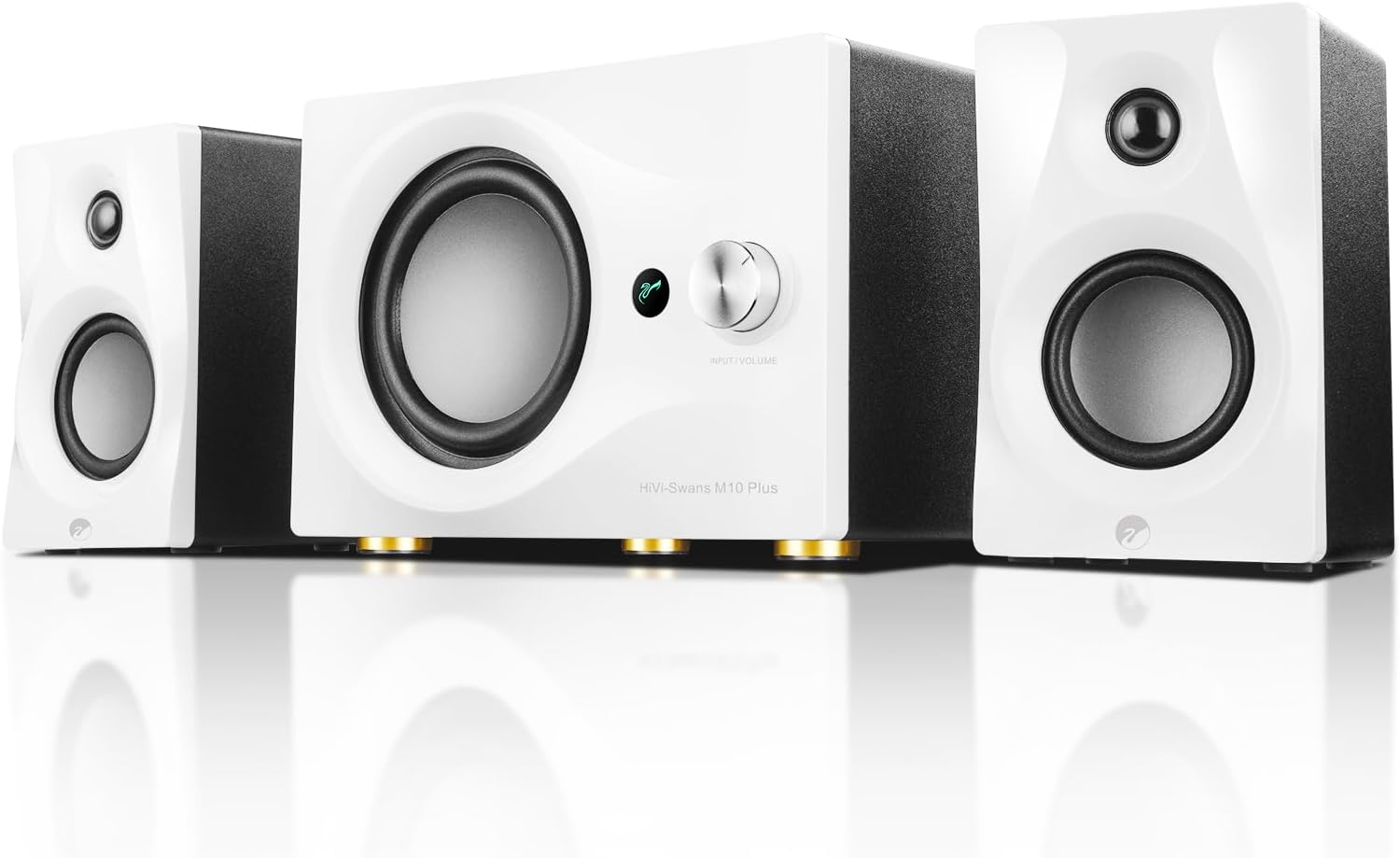 HiVi-Swans M10 Plus White Bookshelf Speaker, Bluetooth Powered Computer Speakers with Subwoofer 2.1 Home Speakers Stereo System – 60W RMS – AUX Audio