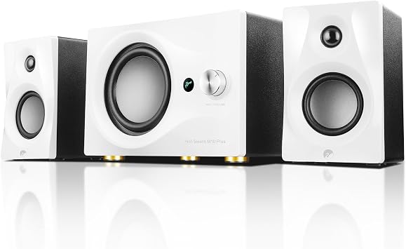 HiVi-Swans M10 Plus White Bookshelf Speaker, Bluetooth Powered Computer Speakers with Subwoofer 2.1 Home Speakers Stereo System 60W RMS AUX Audio