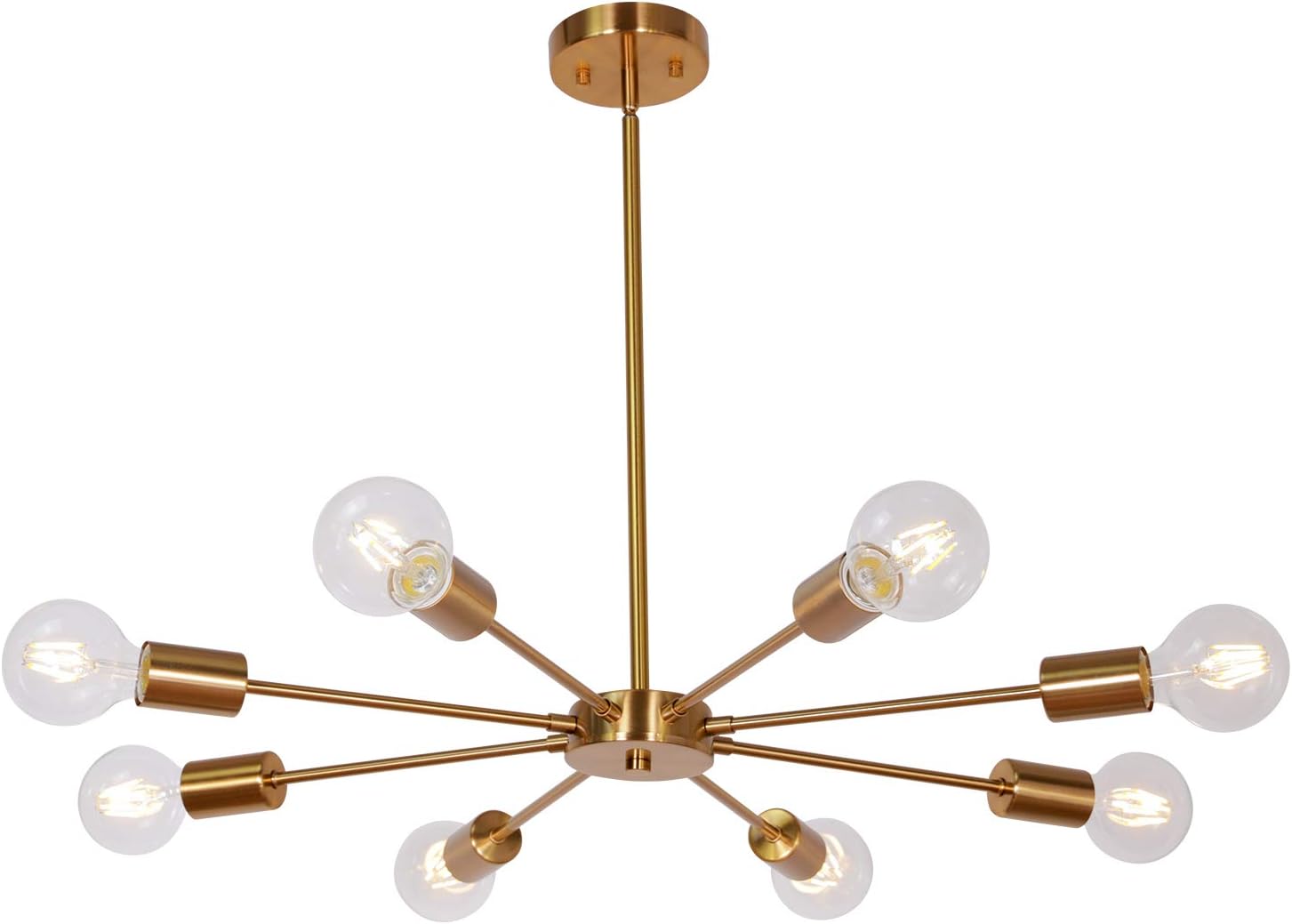 MELUCEE Sputnik Chandelier Brass 8 Lights, Semi Flush Mount Ceiling Light Mid Century Modern Pendant Light for Foyer Dining Room Bedroom Restaurant