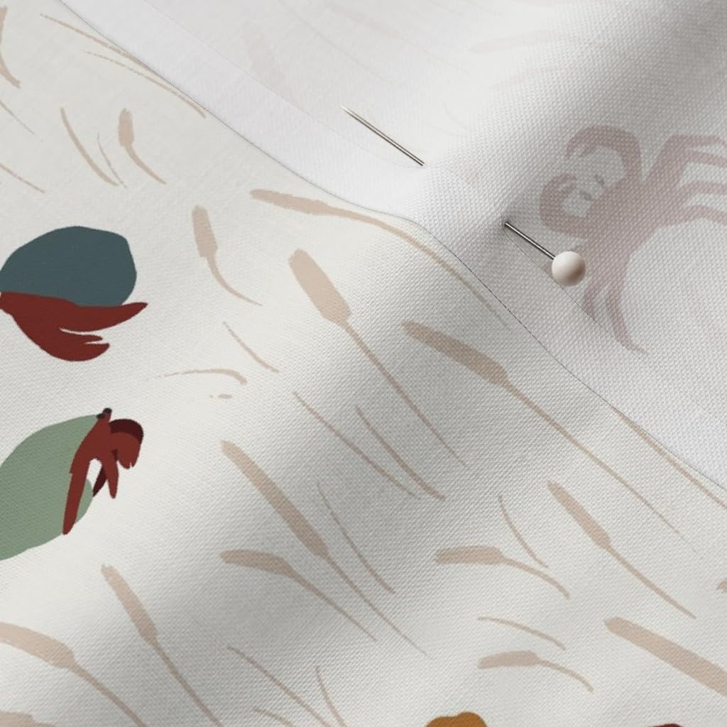 Spoonflower Fabric - Coastal Boho Hermit Crabs Crustacean Shellfish Summer Beach Cream Printed on Petal Cotton Fabric by The Yard - Sewing Quilting Apparel Crafts Decor