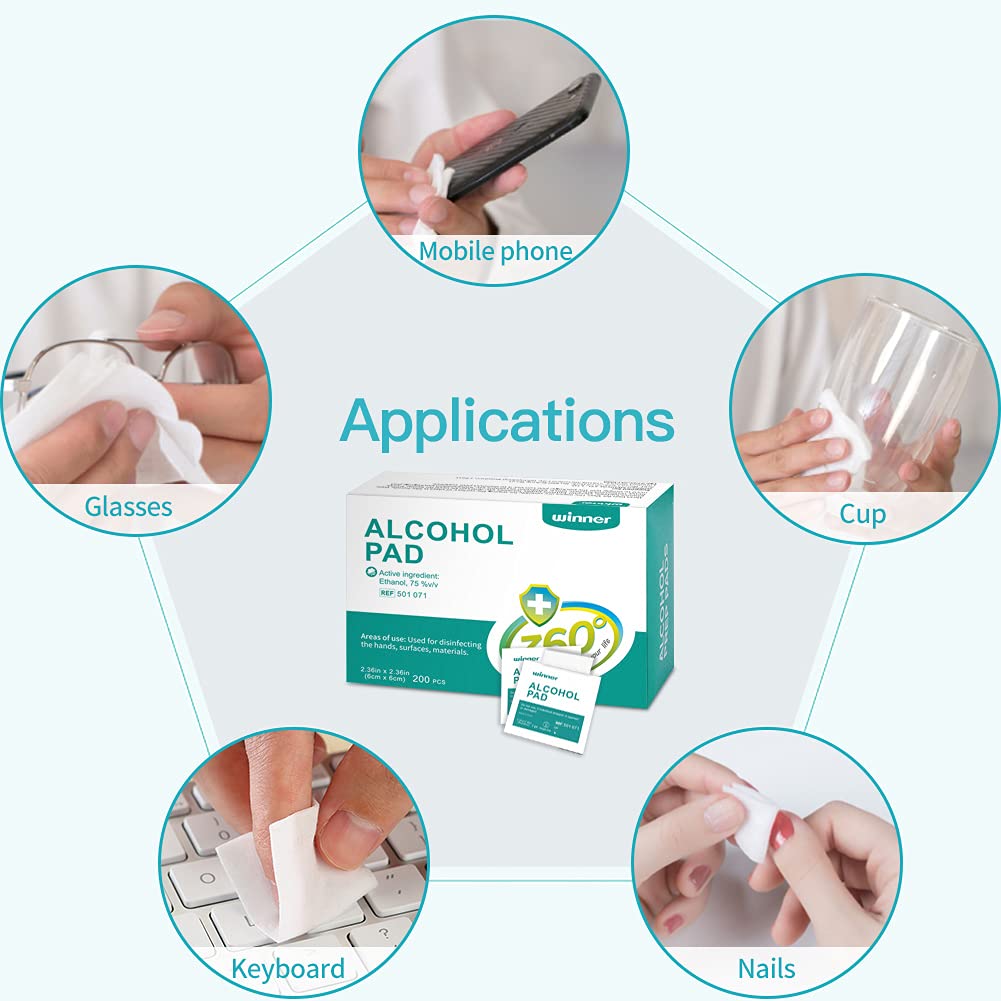 Winner Medical 200 Sheet Alcohol Wipes, Unscented, Saturated with 75
