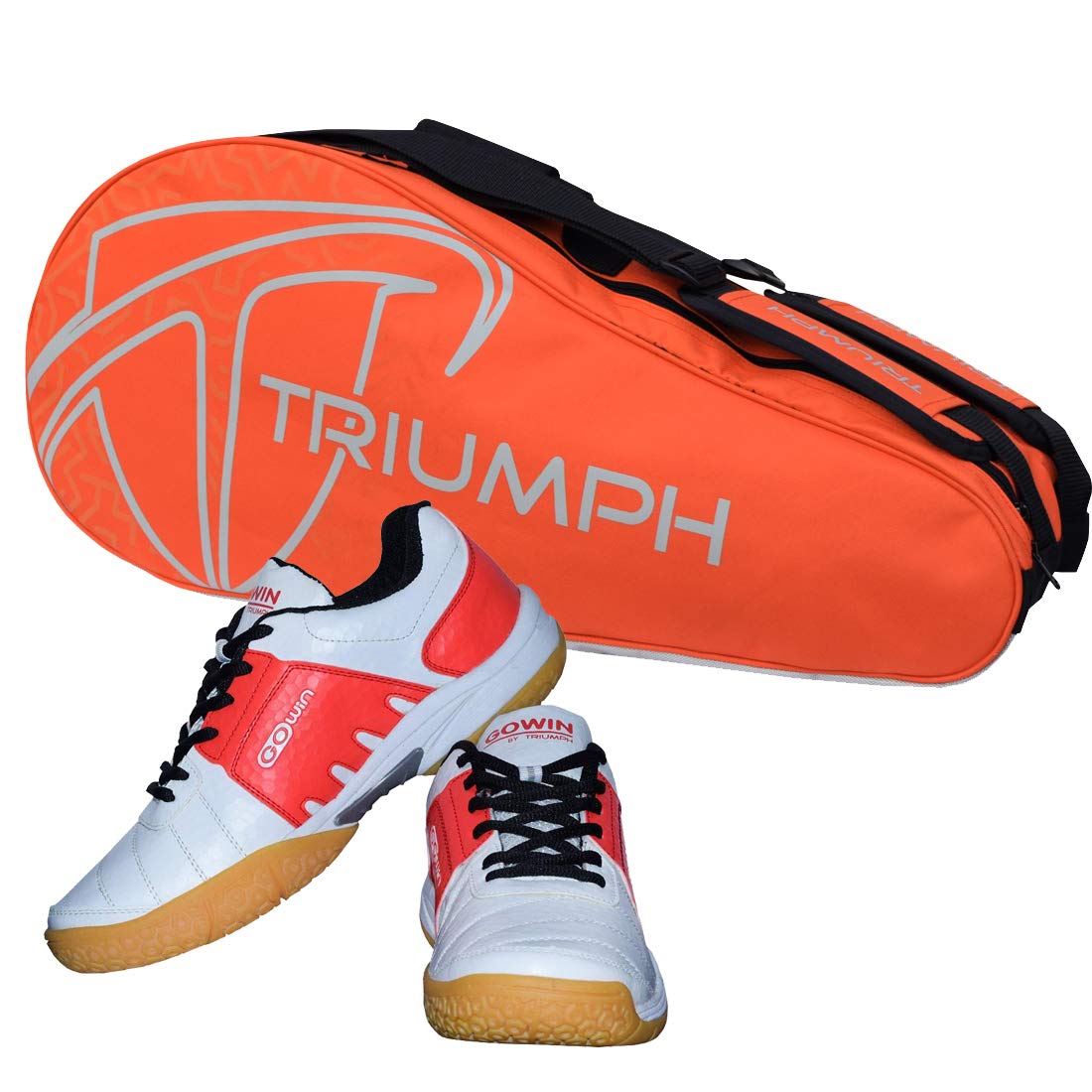 Gowin Badminton Shoe Power White/Red Size-5 with Triumph Badminton Bag 303 Orange/Grey-image-39