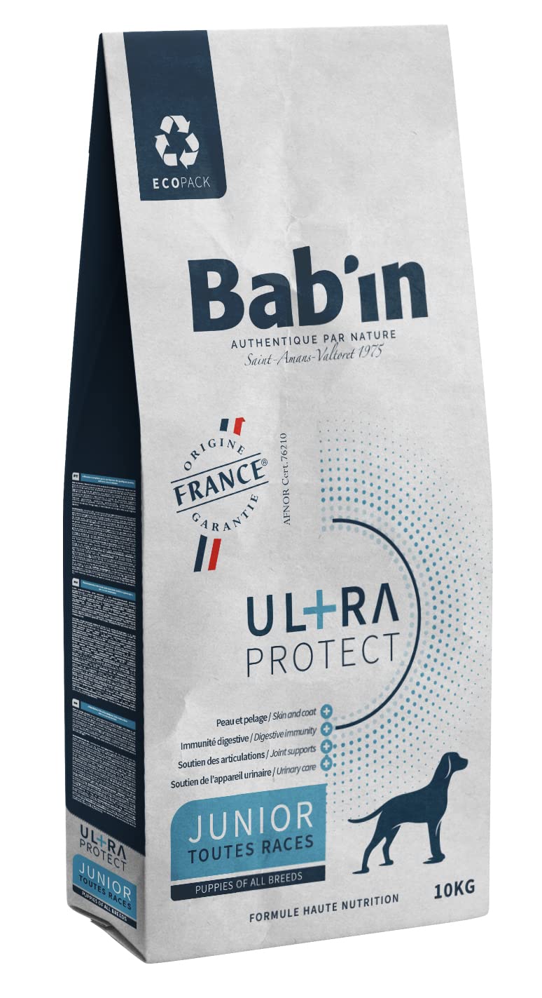 Bab'in Ultra Junior 10KG (Toutes Races) - Croquettes pour Chiot de Toute Taille - Naturelles, Saines et Équilibrées - Adaptées aux Besoins Nutritionnels