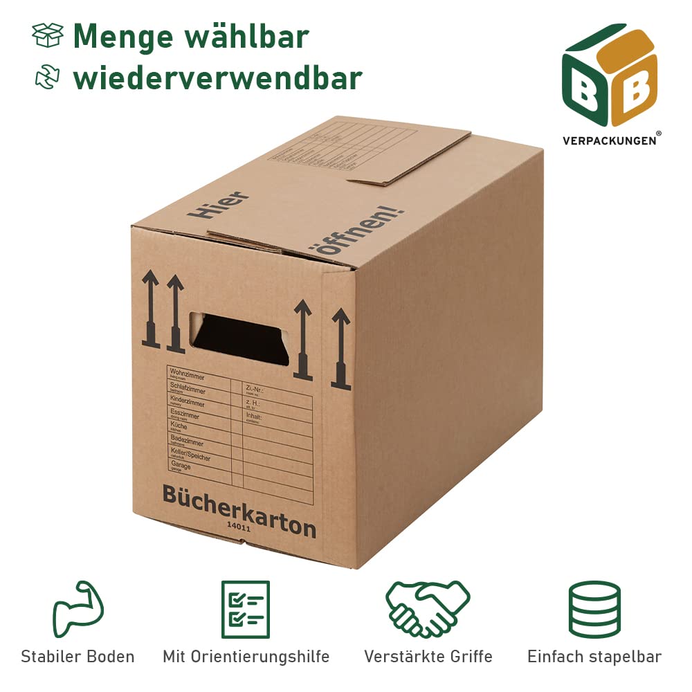BB-Verpackungen 30 x Bücherkarton Profi 50 x 30 x 35 cm (belastbar bis 40 kg Traglast, stabiler Karton, stapelbar, Aktenkartons aus recycelter Pappe für den Umzug)