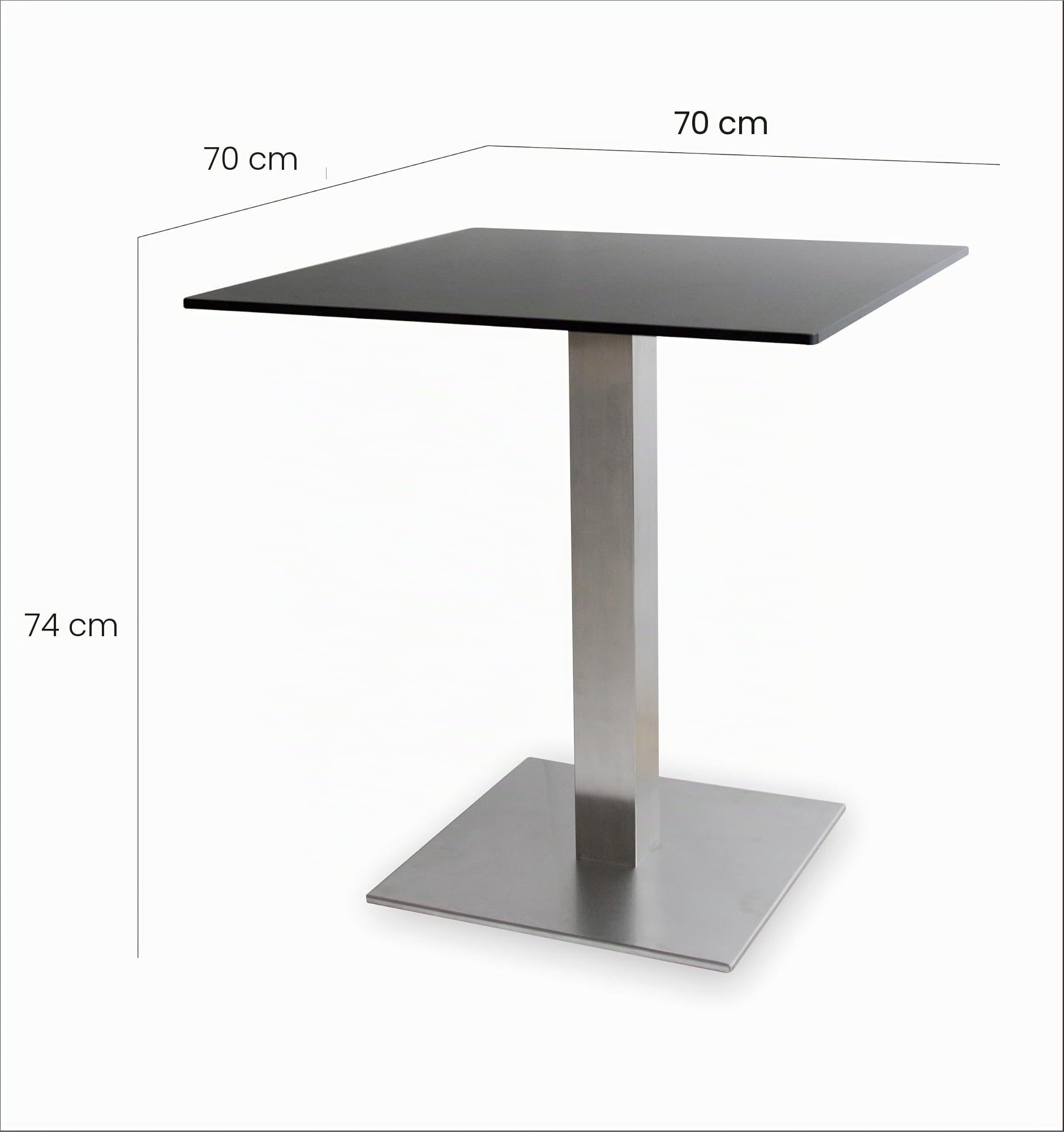 METRO Professional Mesa de Bistro Cuadrada, Acero Inoxidable, 70 x 70 cm, Tablero Antihuellas, Mesa de Bar con Pies Ajustables, Negro/Plata