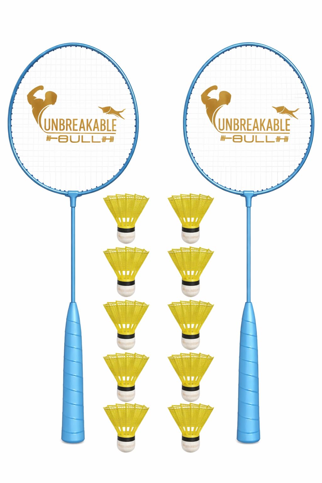 𝐔𝐍𝐁𝐑𝐄𝐀𝐊𝐀𝐁𝐋𝐄 𝐁𝐔𝐋𝐋 Badminton Racket Set with Shuttlecocks 10 pc | High-Durability Lightweight Bat for Practice & Training SkyBlu Racket Set-picture-33