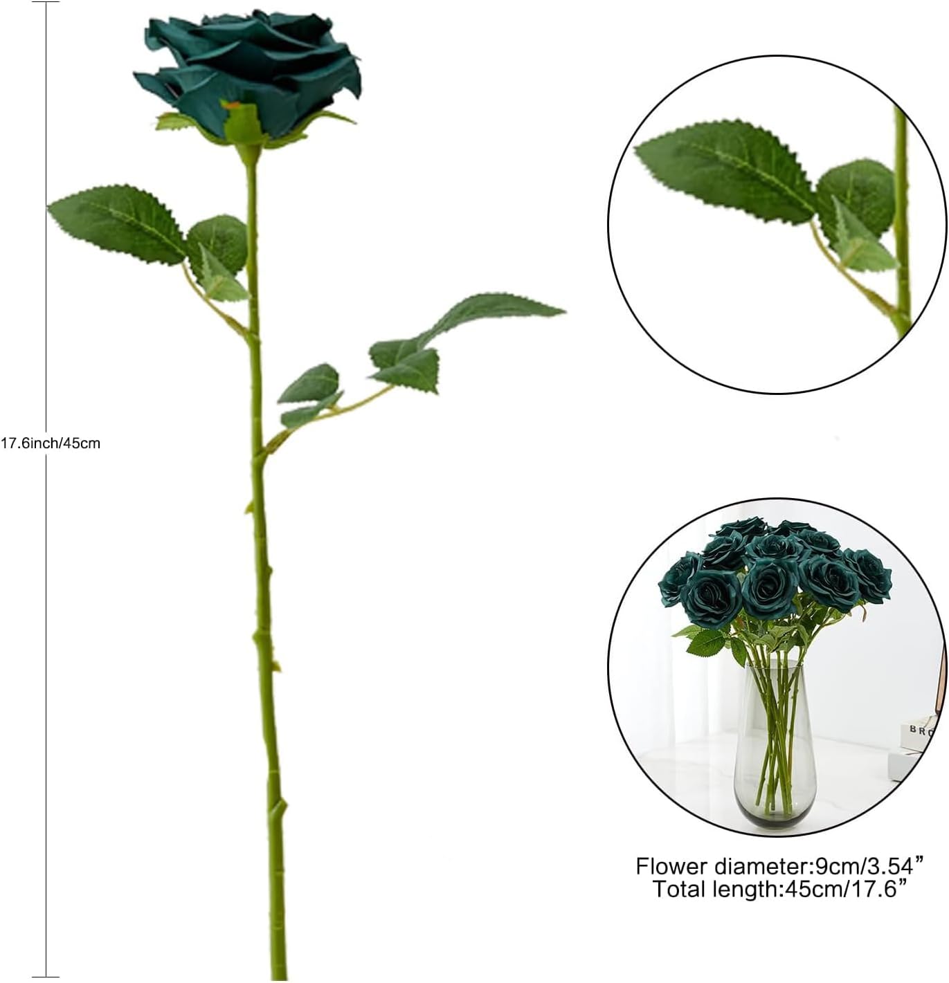 50pcs Emerald Green Roses Artificial Flowers Bulk,Fake Roses Silk Flower with Stems Realistic Flowers for Wedding Centerpiece Home Party Decor - Image 4