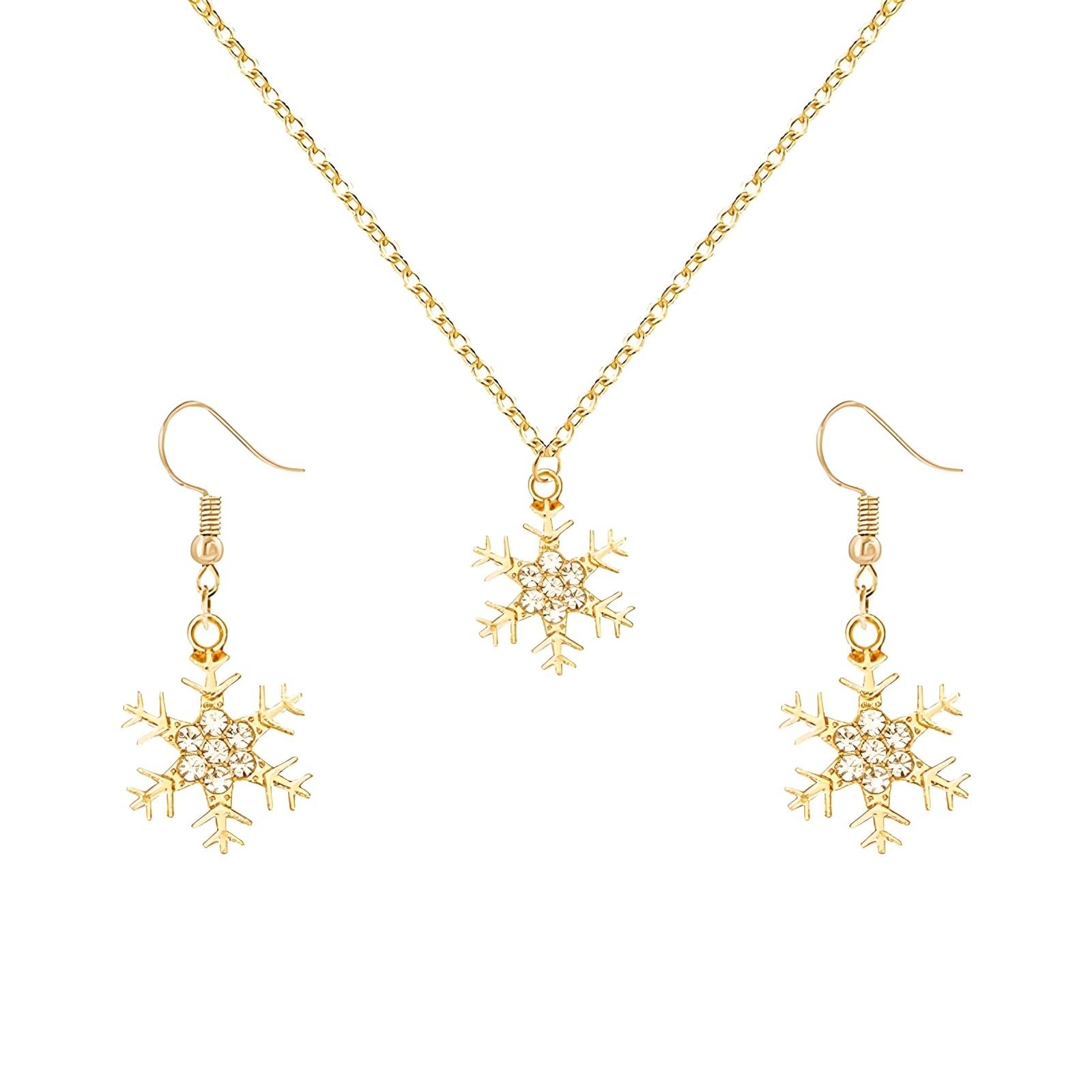 LPYO Christmas Snowflakes Earrings And Necklaces Set for Women Dainty Snowflakes Pendant Necklaces Charm Winter Dangle Earrings for Lady Holiday Party