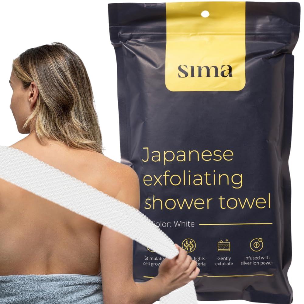Sima Brand Exfoliating Washcloth Face & Body Scrub Towel - Japanese Exfoliating Towel with Hexagon Fibers, Body Scrubber with 2 Sides for Scrubbing &