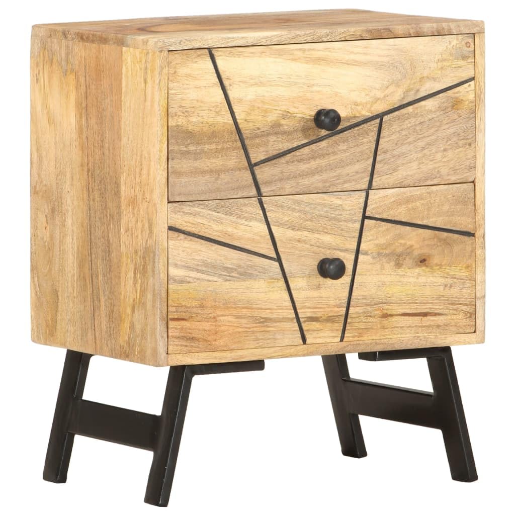 Table de Chevet en Bois de Manguier Massif 40x30x50 cm avec 2 Tiroirs