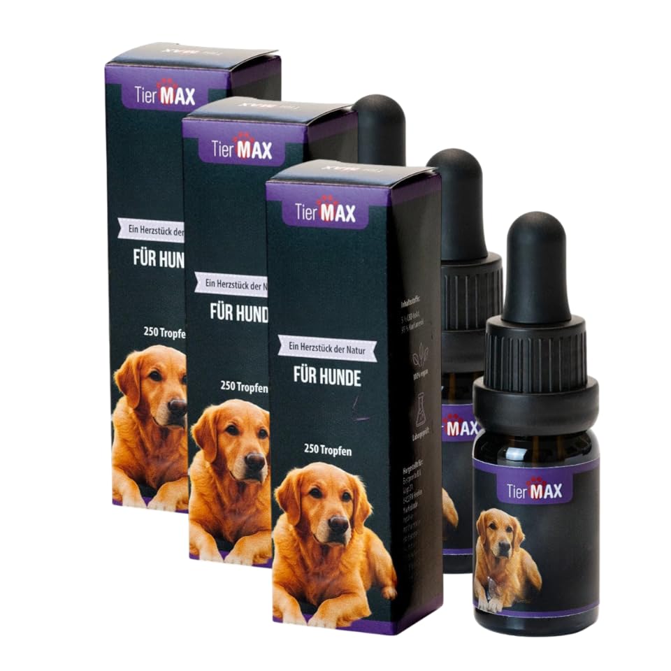 Tiermax Hanfsamenöl für Hunde, Hanföltropfen, zur Beruhigung, Entspannung bei Stress, für Gelenke und Fell