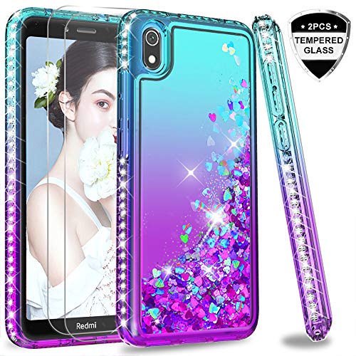 LeYi Funda Xiaomi Redmi 7A Silicona Purpurina Carcasa con [2-Unidades Cristal Vidrio Templado], Transparente Cristal Bumper Gel TPU Fundas Case...