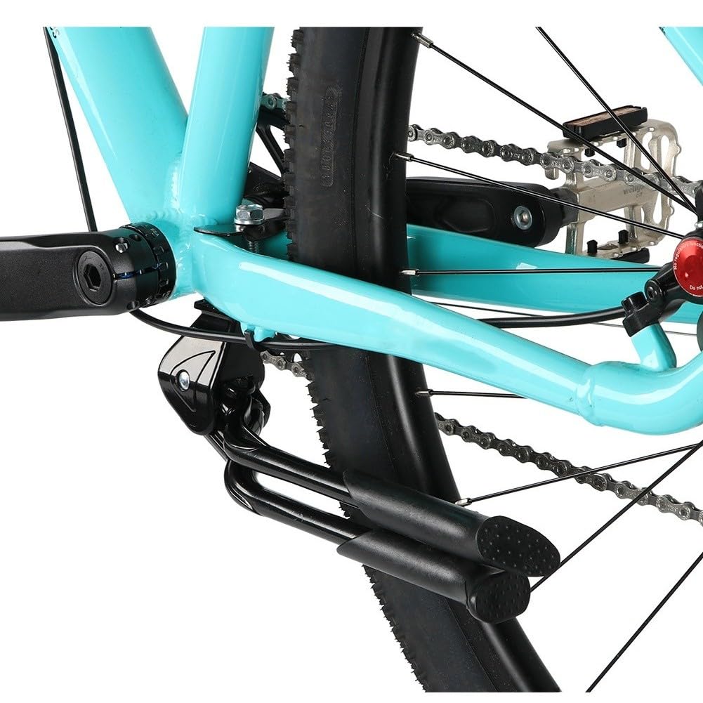 Cavalletto in alluminio per bicicletta, regolabile, 24-29 pollici, doppio cavalletto centrale con piedini in gomma antiscivolo, per mountain bike, e-bike, bici da corsa, nero