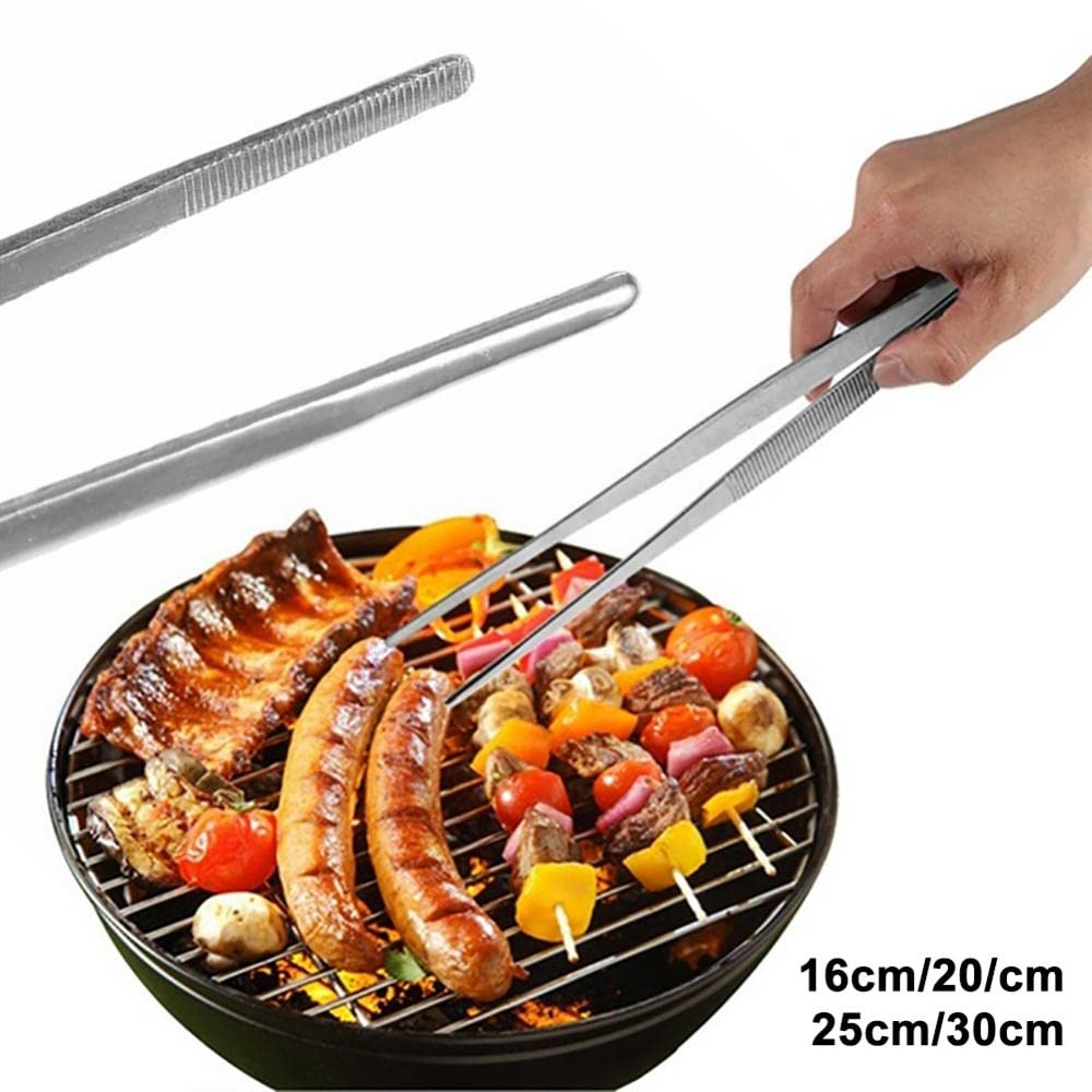 Pinzas Cocina Pinzas dentadas (1 unidad/1 juego, 16/20/25/30 cm), de acero inoxidable, largas, resistentes, for carne res, barbacoa, accesorios cocina(1 Set-30cm Black)
