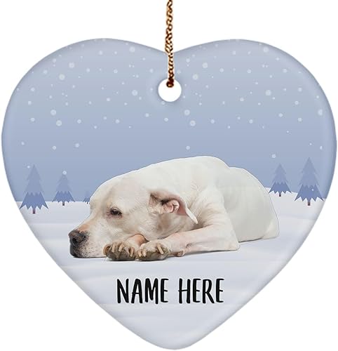Adorno personalizado para árbol de Navidad argentino argentino, decoración de corazón de cerámica, regalos para los amantes de los perros