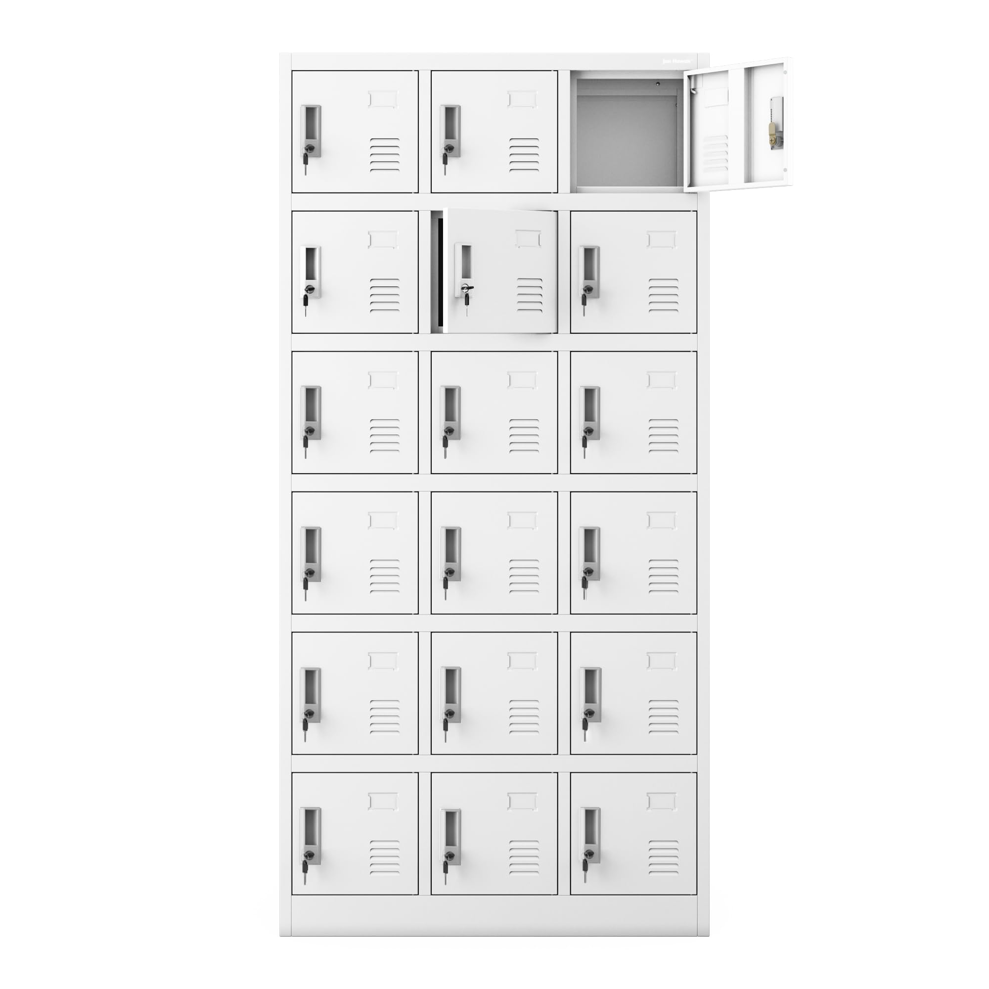 Jan Nowak Spindschrank abschließbar Spind Schließfachschrank Metall Mitarbeiterschrank Personalschrank Wertfachschrank mit 18 Fächern Lüftung Namensschild, Umkleideschrank 185 x 90 x 40 cm