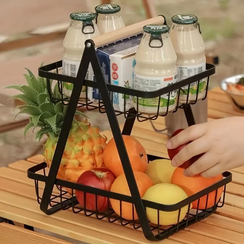 Image of Nieifi KIMEE 2 Tier Multi Purpose Storage Basket for Kitchen Counter and Cabinet Organizer Rack Durable Metal Wire Stand for Fruits Vegetables Snacks Bottles Bathroom and Home Storage Use
