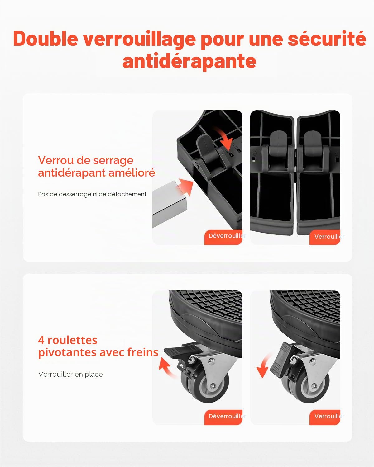 VEVOR Chariot à Poubelle Réglable 380-580 mm Socle à roulettes à Poubelles Rondes, Lot de 2, Capacité Charge 181,4 kg, avec 4 Roues Pivotantes Verrouillables, Chariot Plantes Multifonctionnel Robuste