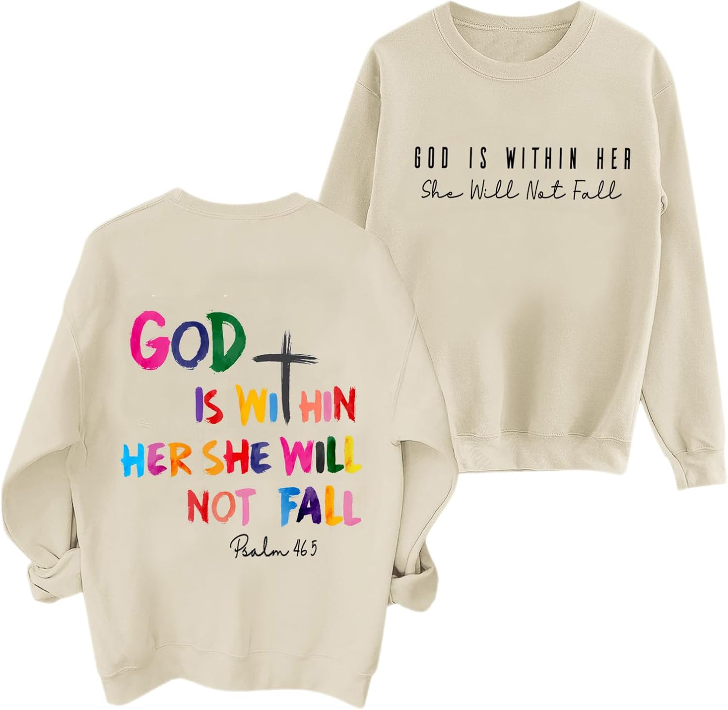 Christian Sweatshirt Women God Is Within Her Pullover Religious Inspirational Faith Bible Verse Long Sleeve Top - Image 2