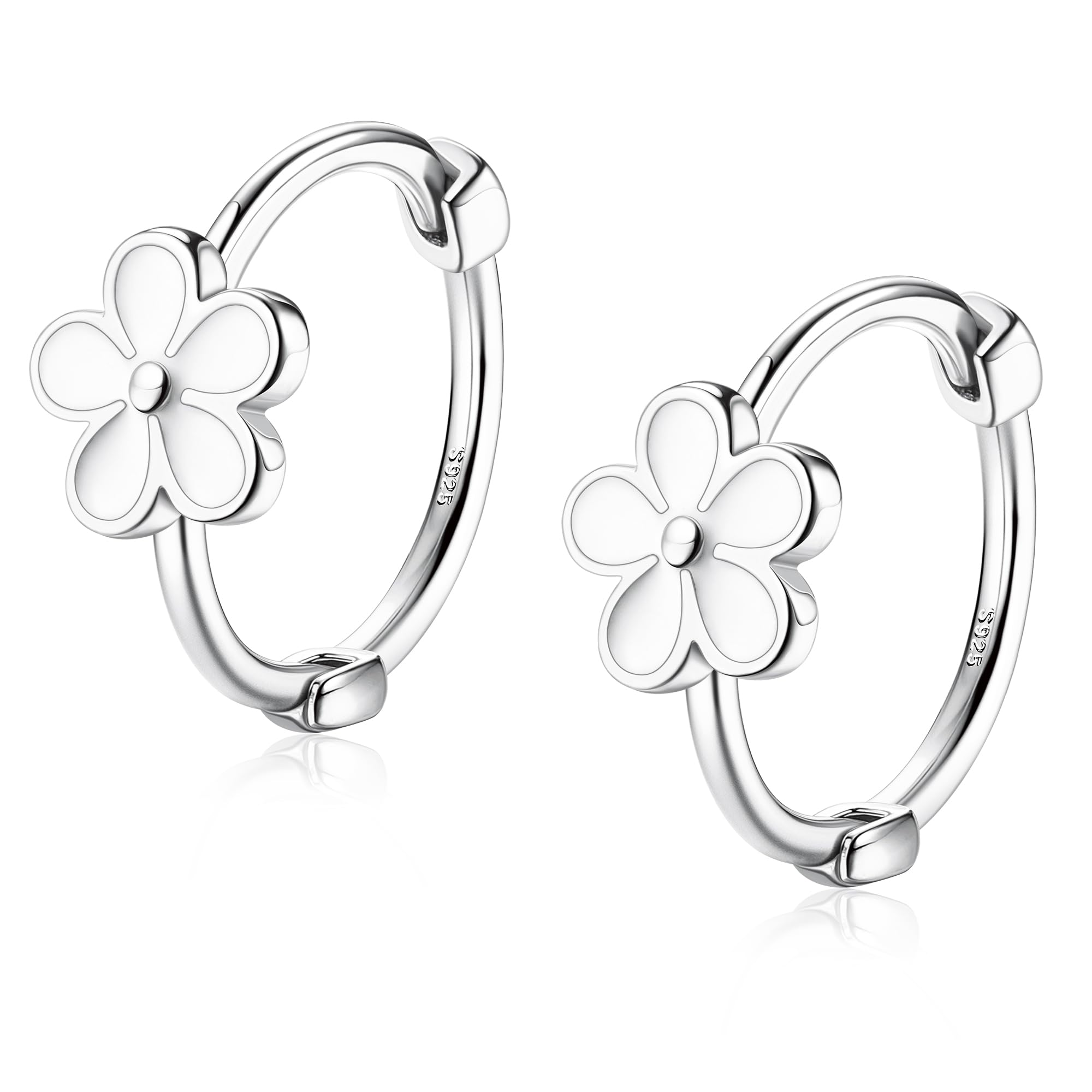 KRFY Pendientes de Aro Plata de ley 925 para Mujeres Niñas Pendientes de Aro Pequeño Flor Blanca Margarita Hipoalergénico Cartílago Huggies Pendientes