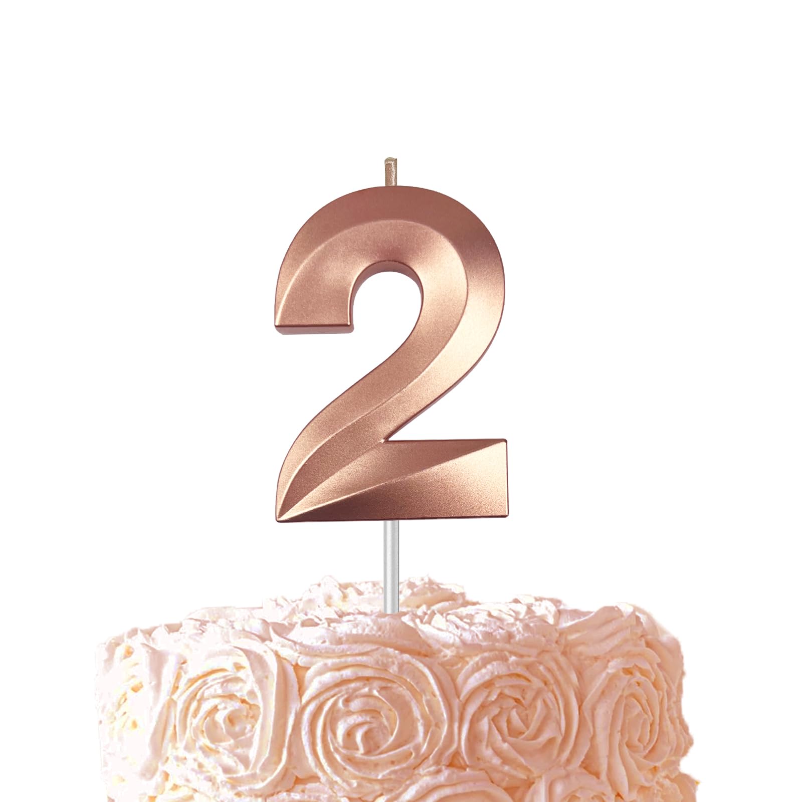 Rose Gold Birthday Number 2 Candles for Wedding Party Cake Decorations