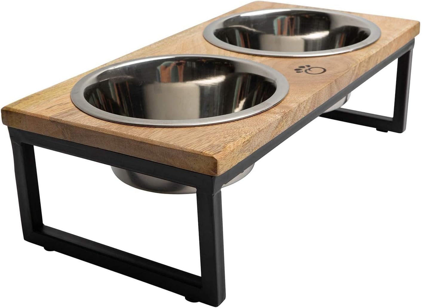 Brave BarkWood & Metal Feeder - Premium Mango Wood Feeder with Metal Stand, 2 Stainless Steel Bowls for Food or Water Included, Perfect for Dogs, Cats and Pets of Any Size, for Home or Office (Large)