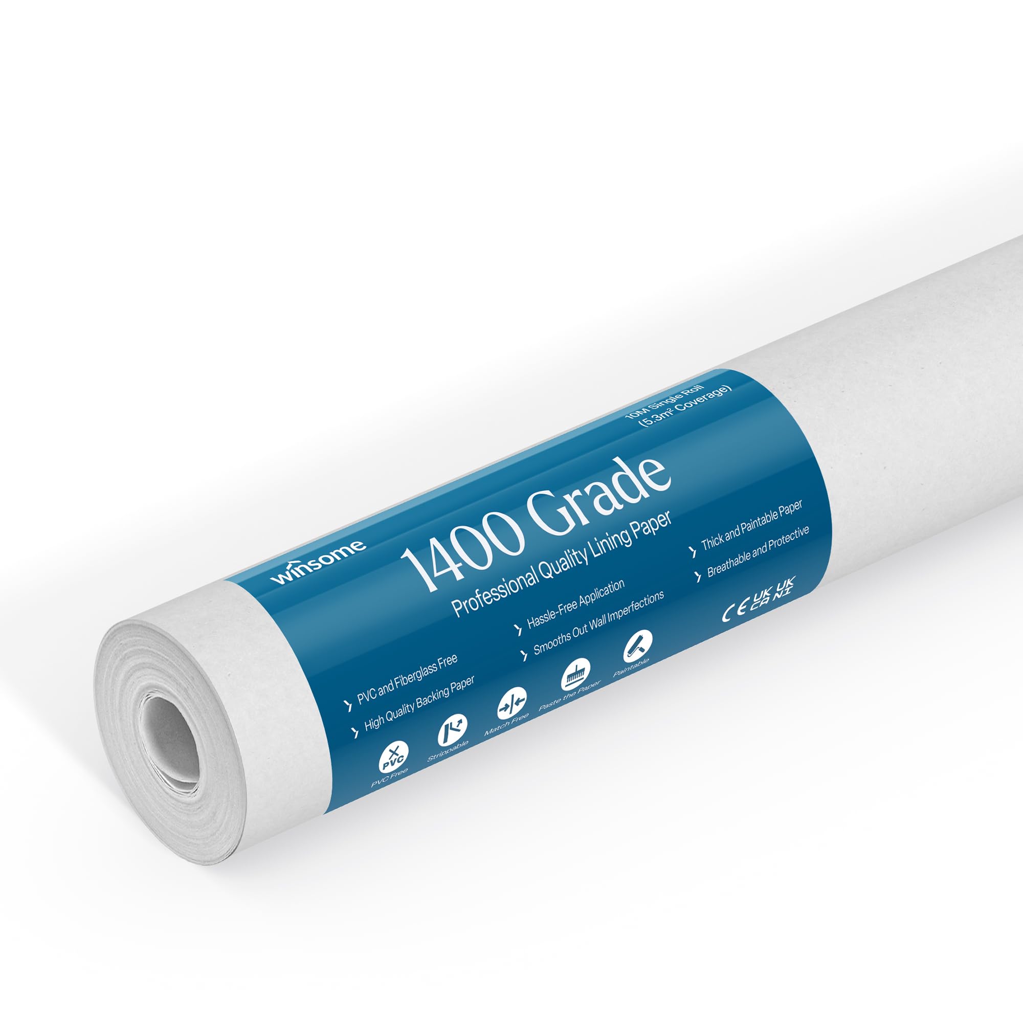 Winsome White Lining Paper For Walls 10M X 53Cm Wallpaper For New & Damaged Ceiling & Walls For Paint Easy To Install & Remove Heavy Duty Paintable Plain Lining Paper | 10M Roll (1400 Grade)
