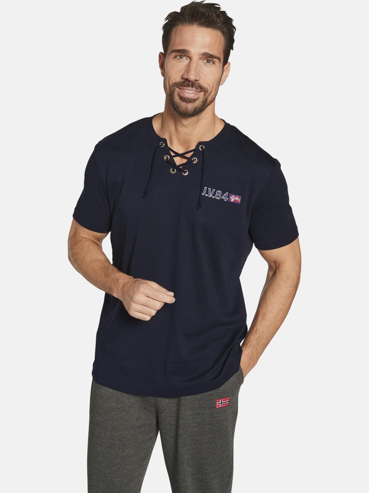 Jan Vanderstorm Camiseta Mayko de manga corta para hombre, azul oscuro, XL