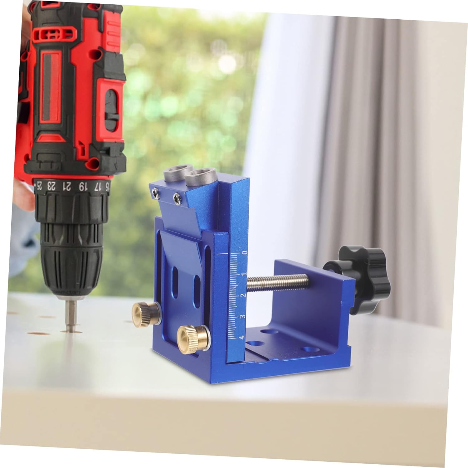 1set Woodworking Tool Pocket Hole Punching Jig Portable Quick Clamp and Scale