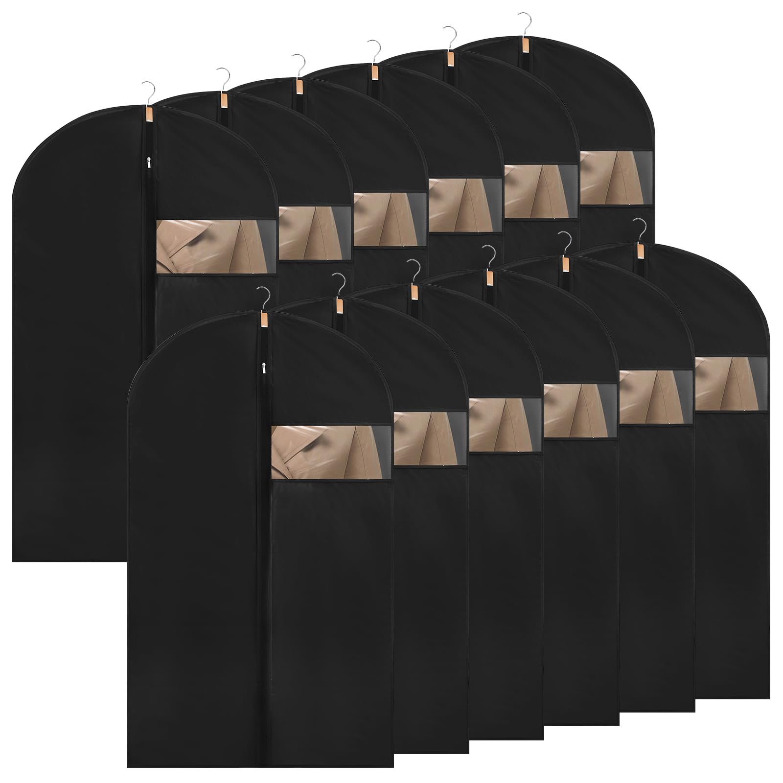 12 Pack Garment Bags 60 * 100cm, 40in PEVA Black Garment Covers, Suit Storage Bags, Used To Protect Shirts, Winter Coats, Jackets Suit Carriers