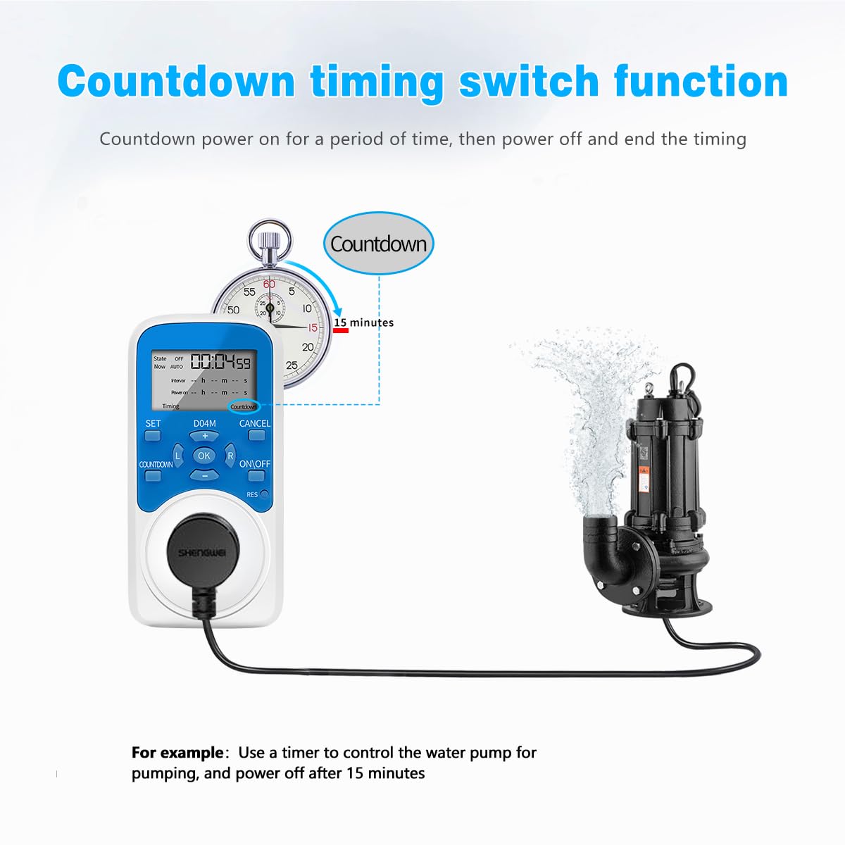 Timer-Steckdose, digitaler Steckdosen-Timer mit Countdown-/Wiederholungszyklus, intermittierender Zeitschalter für den Innenbereich, minimale Einstellung in Sekunden, 110 V/220 V (D04M)