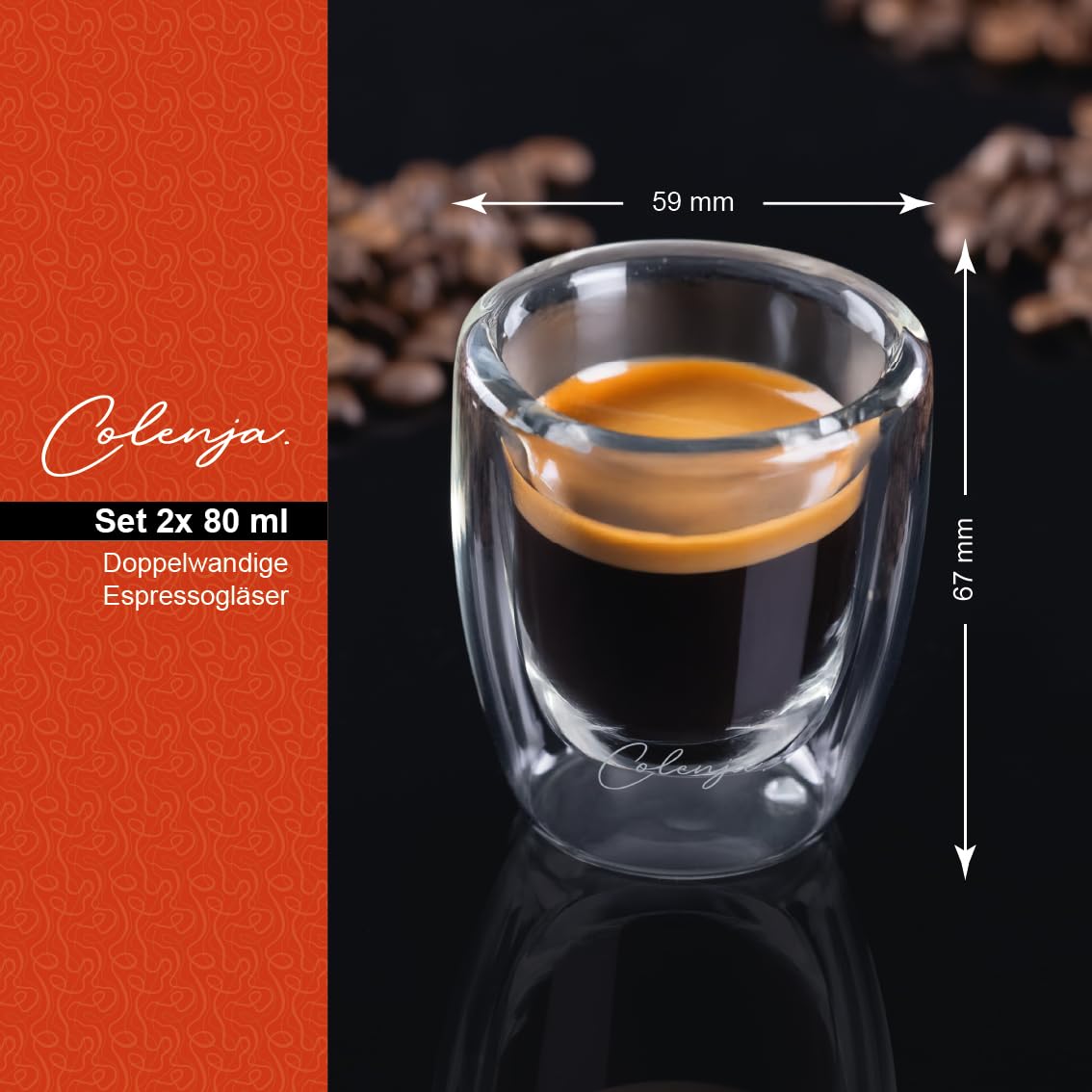Set di 6 tazzine caffe vetro a doppia parete 80 ml - Bicchieri espresso di alta qualità - Vetro elegante e resistente ai graffi - Idea regalo - Vetro borosilicato - Lavabili in lavastoviglie