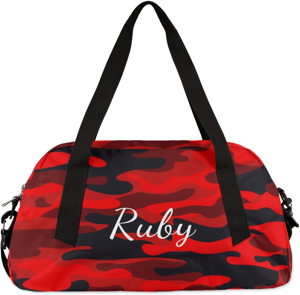 Red Camouflage Custom Kids Duffel Bags Personalized Customized Girls Dance Bag Custom Name Sports Gym Bag Foldable Overnight Weekender Sleepover Carry On Travel Tote Bag for Boys Girls