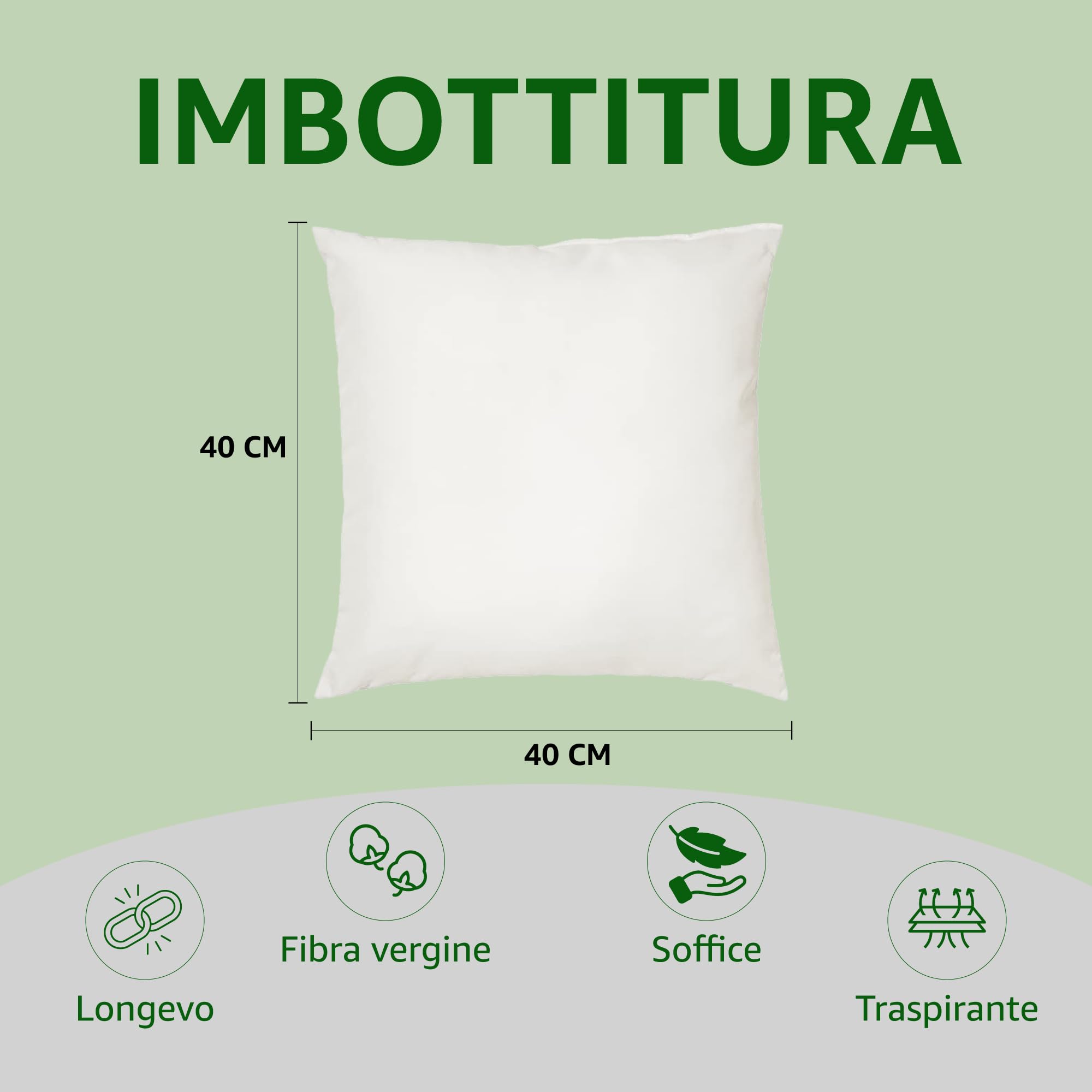 AL PRODUCTION Imbottitura per Cuscini 40x40 cm in Fibra Vergine, Soffice, Traspirante e Confortevole per Divano, Letto, Poltrona e Ufficio (4 Unità)