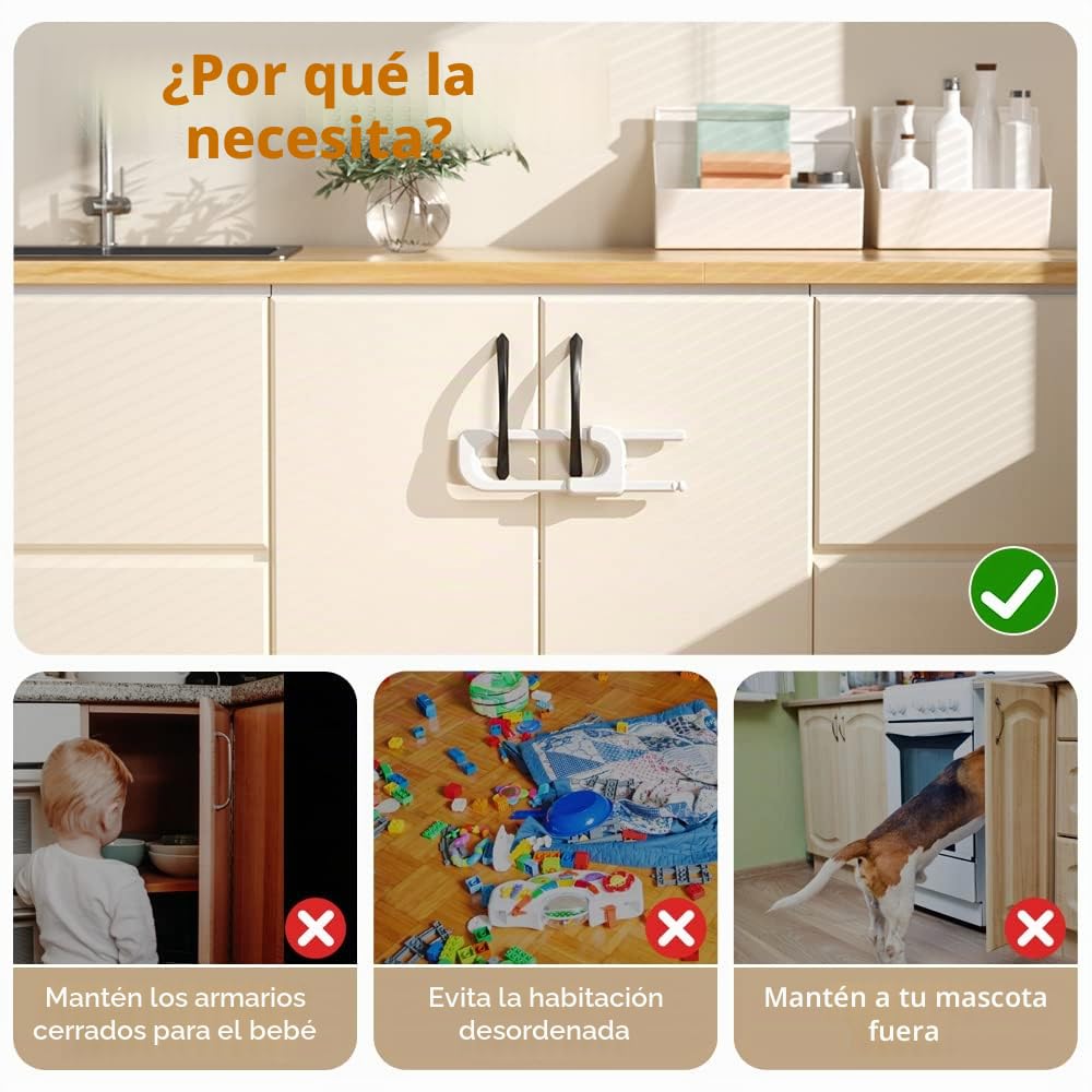 EUDEMON Paquete de 3 cerraduras de gabinete en forma de U a prueba de niños, cerradura de seguridad para bebés para pomos y asas en armario, tocador, cocina, almacenamiento, fácil de instalar