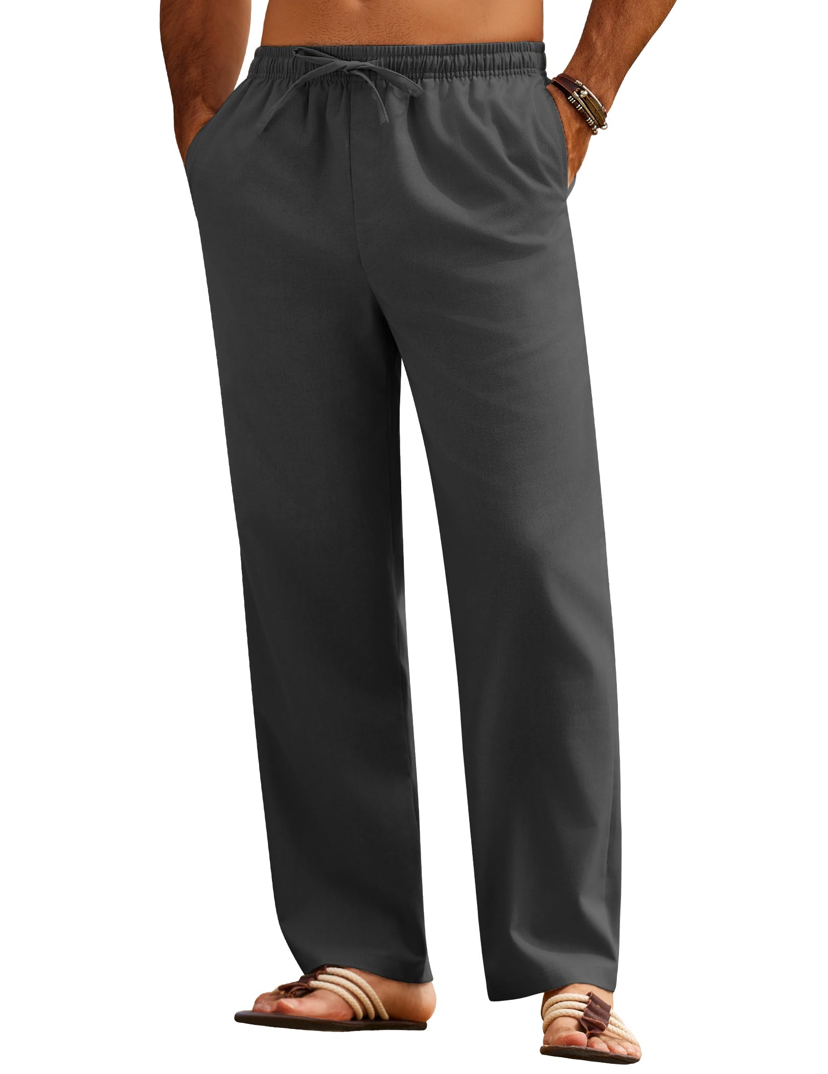 COOFANDY Men's Summer Lightweight Linen Trousers Casual Trousers Beach Trousers Loose Fit Men's Trousers with Elastic Band for Holiday Beach Everyday