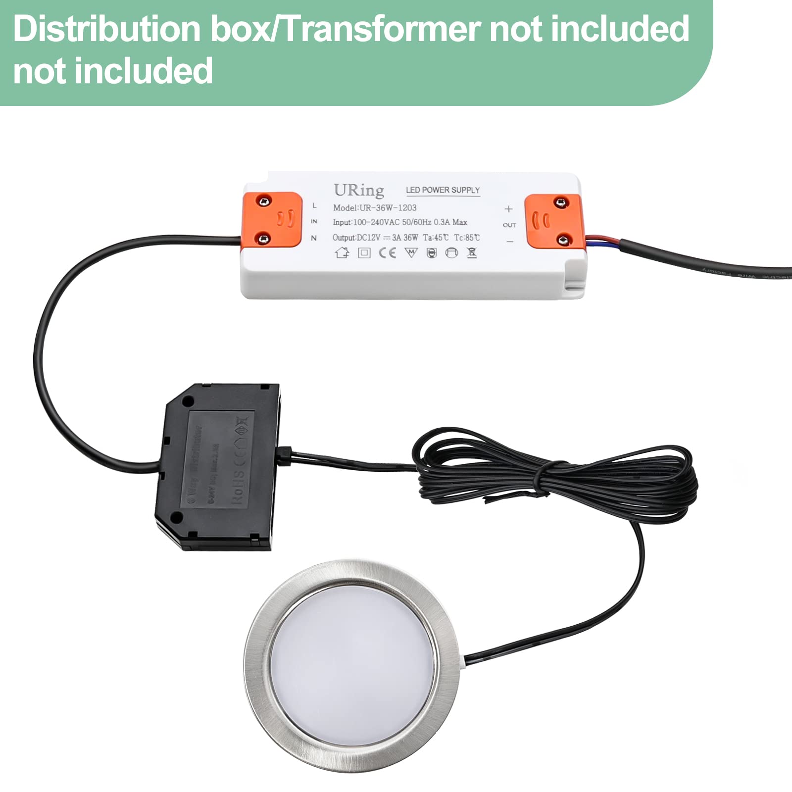 3 x 12 V wpuszczane reflektory sufitowe LED zintegrowane reflektory sufitowe 3,5 W 300 lm 3000 K ciepła biel, ściemnialne reflektory wpuszczane ultra cienkie światła do kamperów, z kablem 2 M