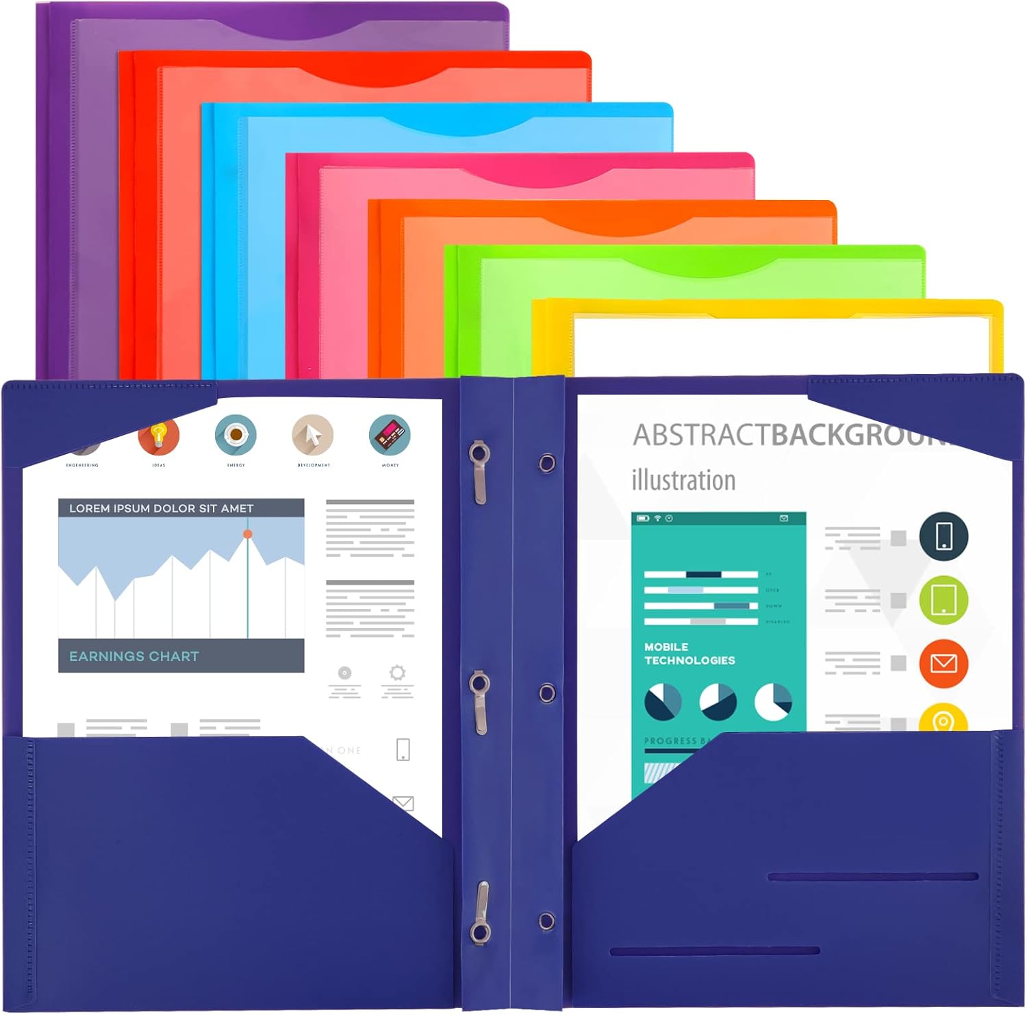EOOUT Plastic File Folders, 16 Pack, 8 Assorted Colors