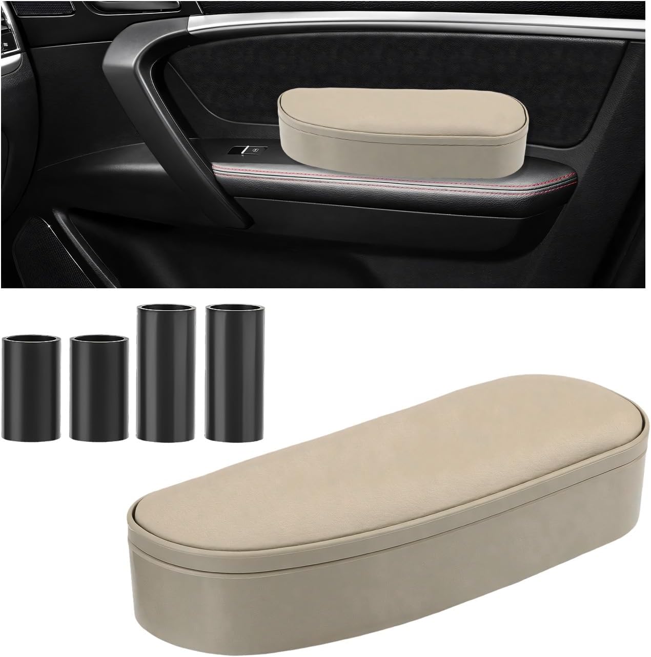 Car Armrest Support Cover, Adjustable Height Auto Side Door Left Elbow Pad with Storage Box, Comfortable Armrest Support Cushion to Relieve Driver Arm Fatigue, Car Accessories (Black)
