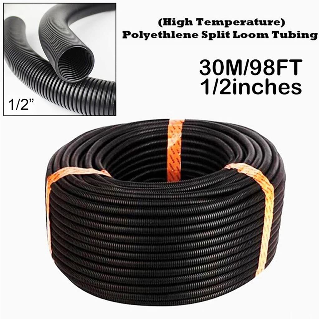 98FT 1/2 "Tubo De Alambre Dividido Tubo De Conductos, Tubo De Tubo De Manga Negra Tubo De Tubos De Tubos De Protección Cubierta De Manguera De Conducto Cable Eléctrico
