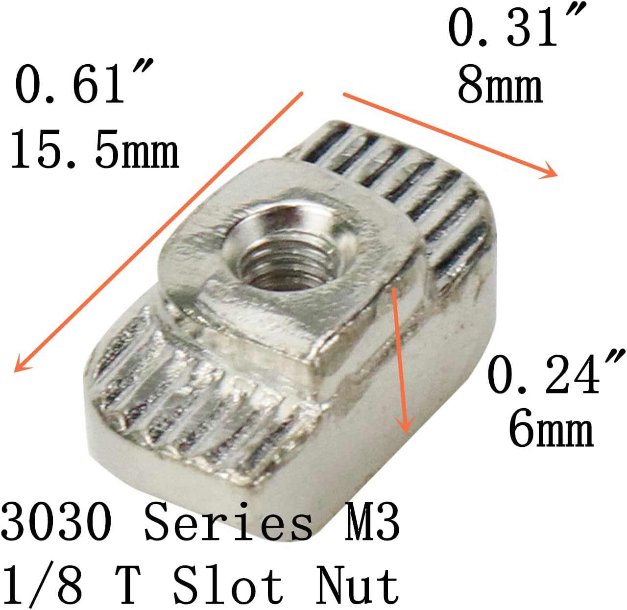 100Pcs 3030 Series Sliding M3 T Slot Nut Hammer Head Fastener Nut M6x15.5x8mm for Aluminum Profile