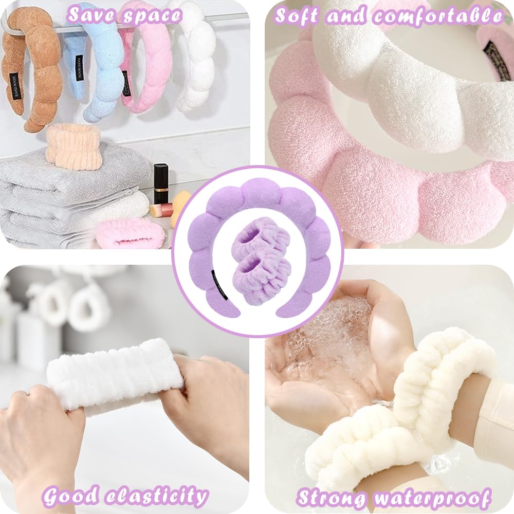 Opaski spa do mycia twarzy, zestaw na nadgarstek, gąbka, makijaż, pielęgnacja skóry, opaska na nadgarstek, bąbelki, miękki ręcznik frotte, opaska do włosów dla kobiet, puszyste, nakrycia głowy,