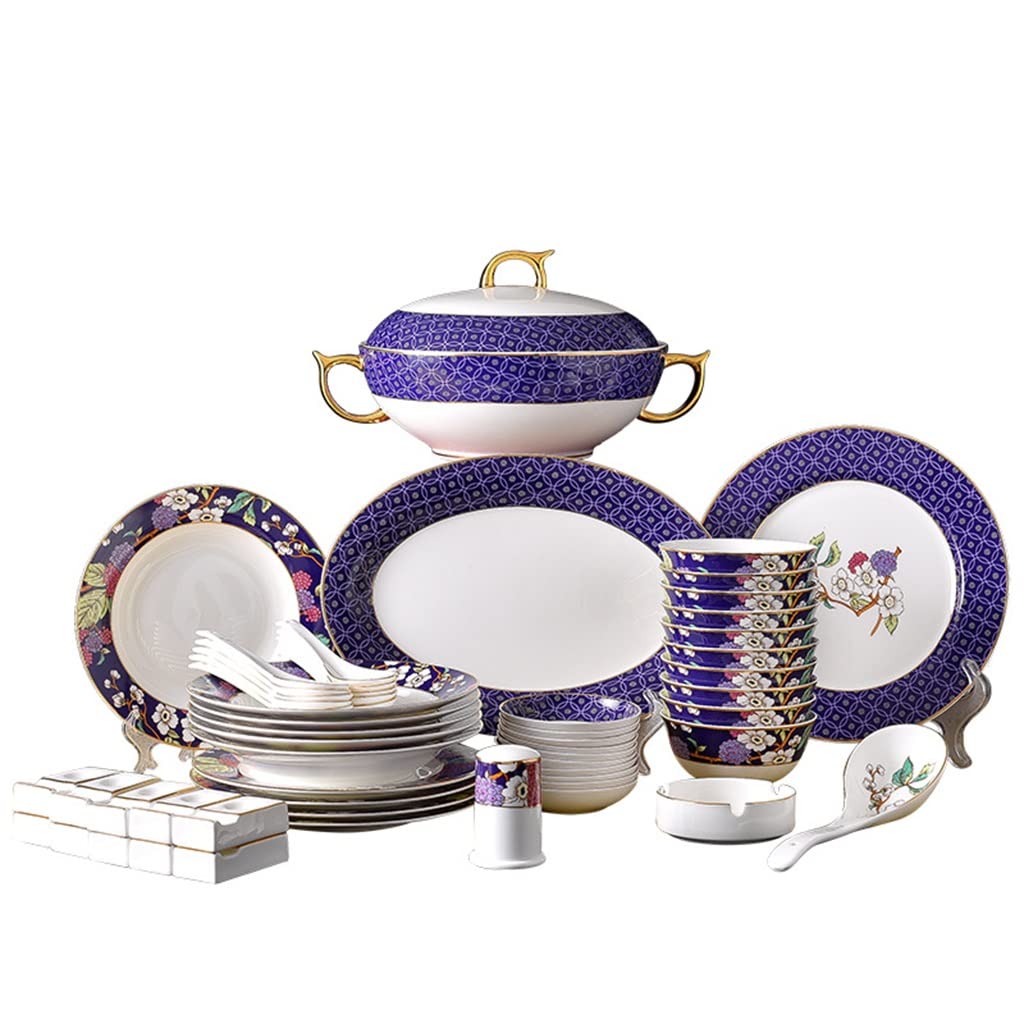 SAeWare Juego de vajilla rústica mediana de 56 cabezas, tazón, palillos, plato y plato, utensilios de cocina